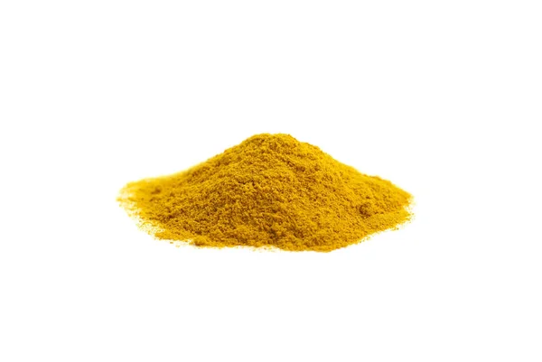 Ground yellow turmeric seasoning isolated on white front view — стоковое фото