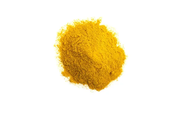 Condimento de cúrcuma amarillo molido aislado sobre fondo blanco vista superior . — Foto de Stock
