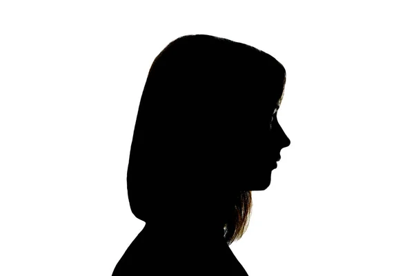 Silhouette Nera Profilo Femminile Isolato Sfondo Bianco Concetto Anonimato — Foto Stock