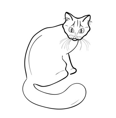Beyaz bir arka plan üzerinde siyah kedi anahat. Vektör Eps