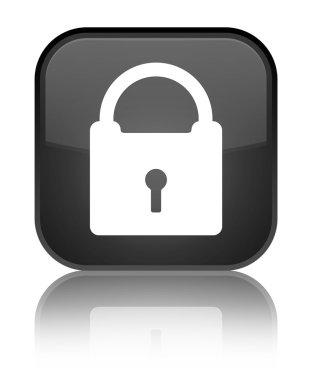 Asma kilit simgesi parlak siyah kare düğme