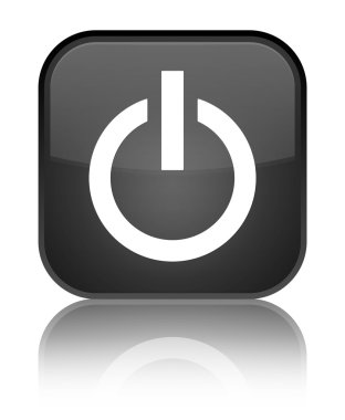 Güç simgesi parlak siyah kare düğme