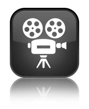 Video kamera simgesi parlak siyah kare düğme