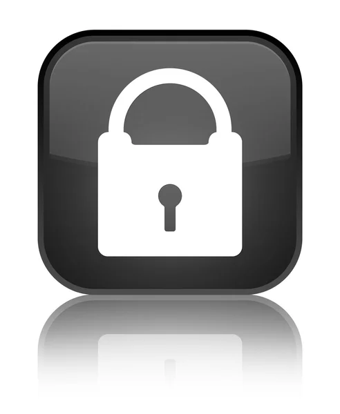 Padlock icon shiny black square button — Stock Photo, Image