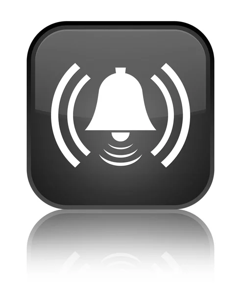 Ícone de alarme brilhante botão quadrado preto — Fotografia de Stock
