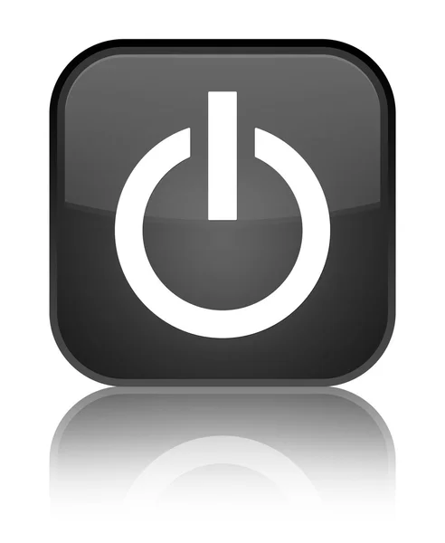 電源アイコン光沢のある黒い正方形ボタン — ストック写真