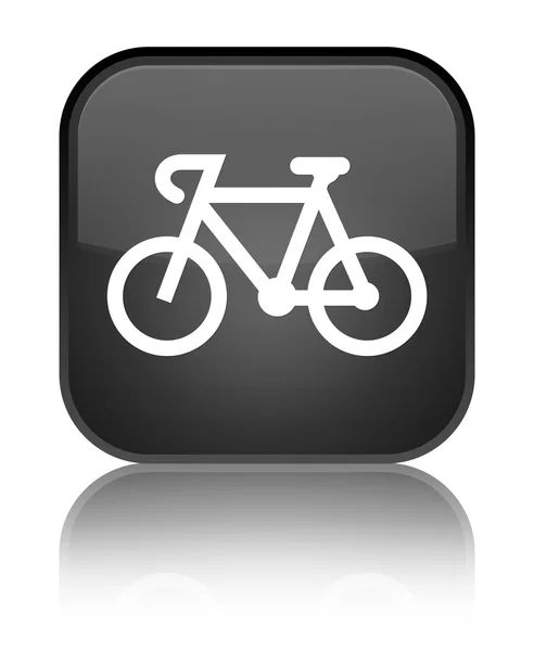 Icône vélo brillant bouton carré noir — Photo