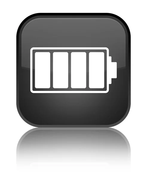 Battery icon shiny black square button — Stock Photo, Image