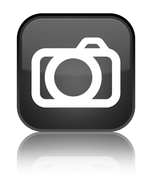 Camera icon shiny black square button — Stock Photo, Image