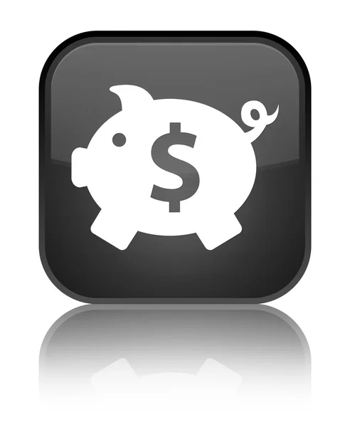 Piggy banco (sinal de dólar) ícone brilhante botão quadrado preto — Fotografia de Stock