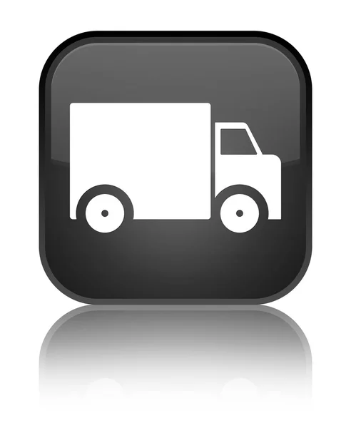 Ícone de caminhão de entrega brilhante botão quadrado preto — Fotografia de Stock