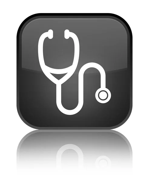 Stethoscope icon shiny black square button — Stock Photo, Image