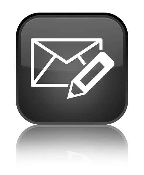 Edit email icon shiny black square button — Stock Photo, Image