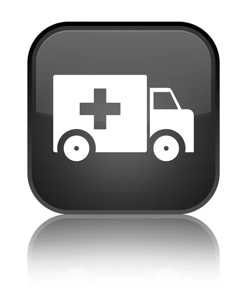 Ambulance icon shiny black square button — Stock Photo, Image