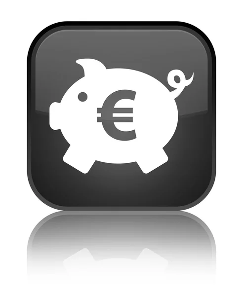 Piggy bank (euro sign) icon shiny black square button — Stock Photo, Image