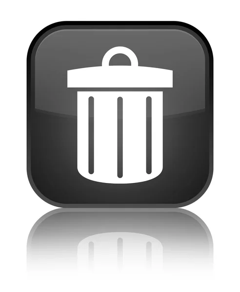 Recycle bin icon mengkilap tombol persegi hitam — Stok Foto
