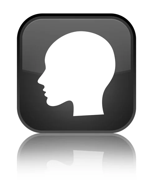 Head (woman face) icon shiny black square button — Stock Photo, Image