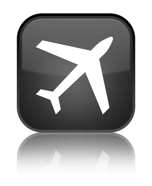 Flugzeug-Symbol glänzend schwarz quadratischer Knopf — Stockfoto