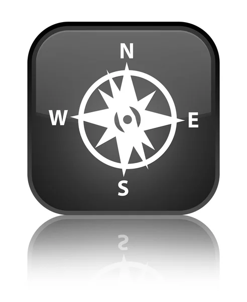 Compass icon shiny black square button — Stock Photo, Image