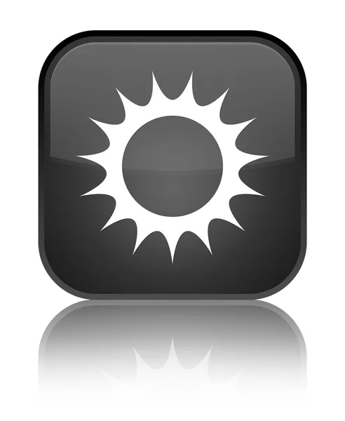 Ícone de sol brilhante botão quadrado preto — Fotografia de Stock