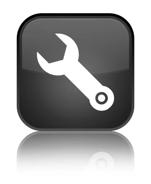 Wrench icon shiny black square button — Stock Photo, Image