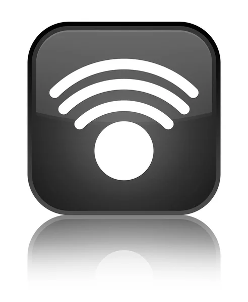 Ikon Wifi mengkilap tombol persegi hitam — Stok Foto