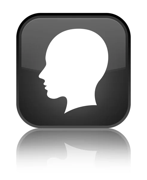 Head (female face) icon shiny black square button — Stock Photo, Image