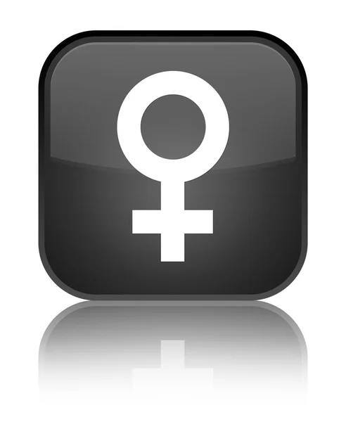 雌記号アイコン光沢のある黒い正方形ボタン — ストック写真