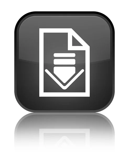 Baixar ícone do documento brilhante botão quadrado preto — Fotografia de Stock
