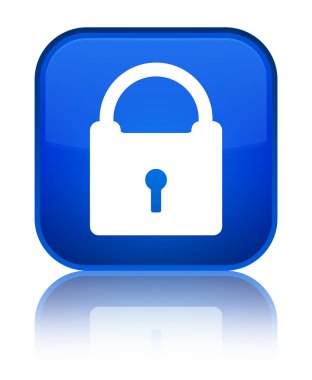 Asma kilit simgesi parlak mavi kare düğme