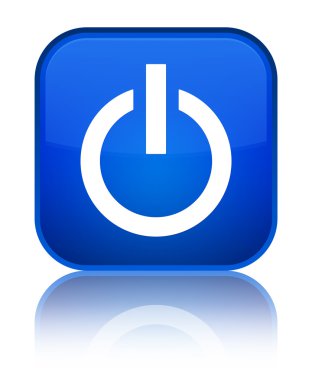 Güç simgesi parlak mavi kare düğme