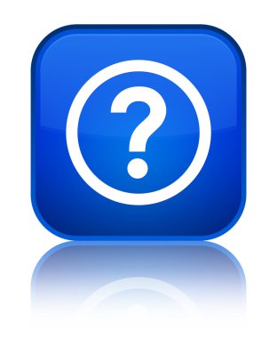 Soru simgesi parlak mavi kare düğme