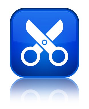 Makas kutsal kişilerin resmi parlak mavi kare düğme