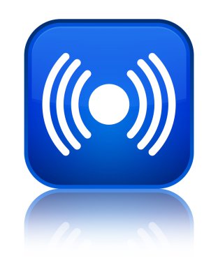 Ağ sinyali kutsal kişilerin resmi parlak mavi kare düğme