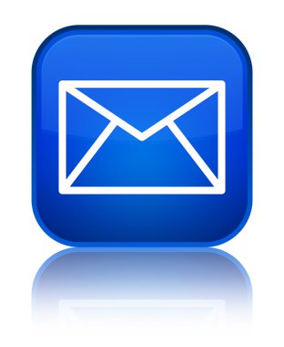E-posta kutsal kişilerin resmi parlak mavi kare düğme