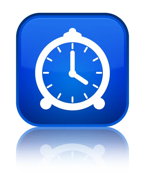 目覚まし時計のアイコン光沢のある青い正方形ボタン — ストック写真