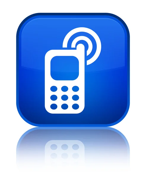 GSM beltoon glanzende blauwe vierkante knoop van het pictogram — Stockfoto