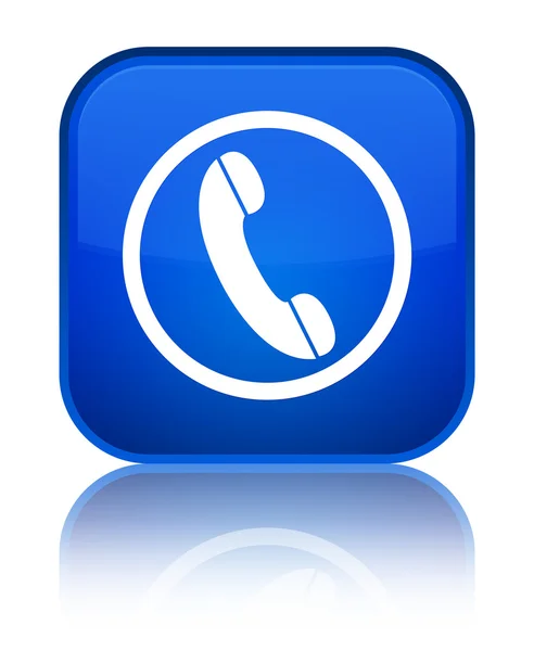 Ícone do telefone azul brilhante botão quadrado — Fotografia de Stock