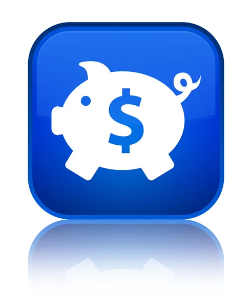 储钱罐 （美元符号） 图标闪亮的蓝色方形按钮 — 图库照片