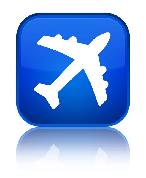 Vliegtuig glanzende blauwe vierkante knoop van het pictogram — Stockfoto