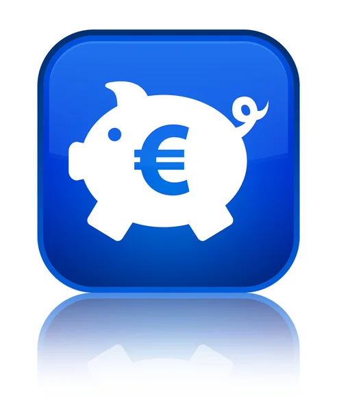 Блестящая синяя квадратная кнопка с изображением свиньи (знак евро) — стоковое фото