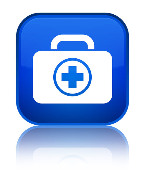 First aid kit icon shiny blue square button