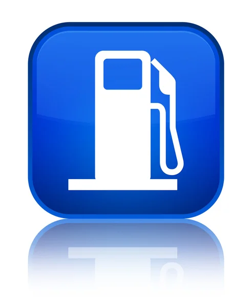 Icône distributeur de carburant brillant bouton carré bleu — Photo