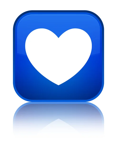 ハート型アイコンの光沢のある青い正方形ボタン — ストック写真