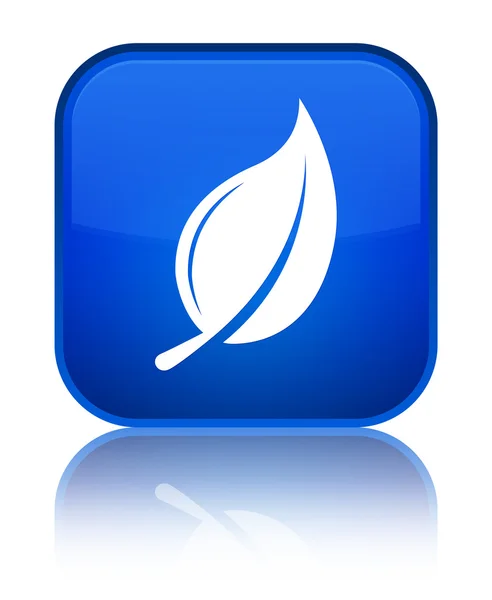 Ícone de folha azul brilhante botão quadrado — Fotografia de Stock