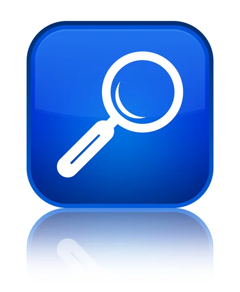 Magnifying glass icon shiny blue square button — Stock Photo, Image
