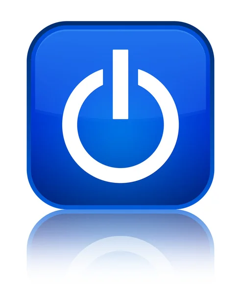 Power-Symbol glänzende blaue quadratische Taste — Stockfoto