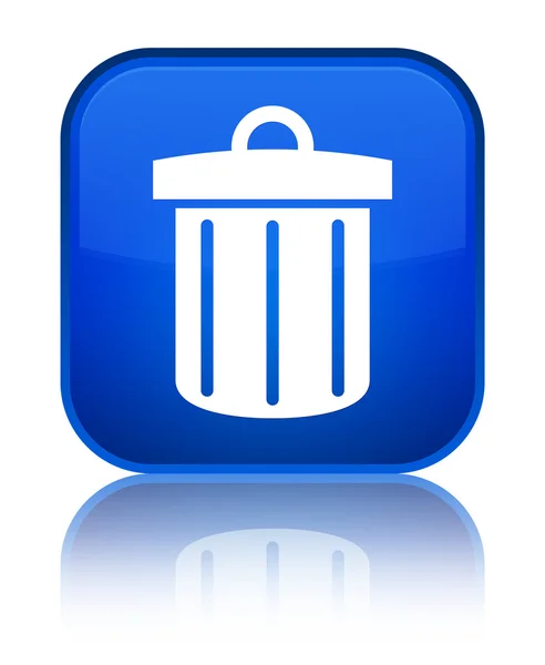Recycle bin icon shiny blue square button — Stock Photo, Image