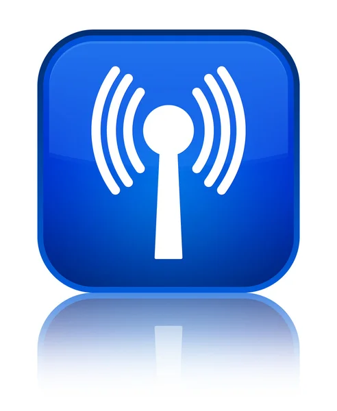WLAN ağ kutsal kişilerin resmi parlak mavi kare düğme — Stok fotoğraf