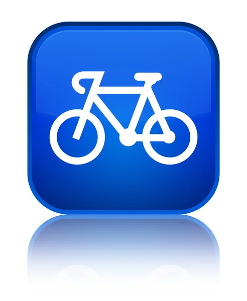 Ícone de bicicleta brilhante botão quadrado azul — Fotografia de Stock